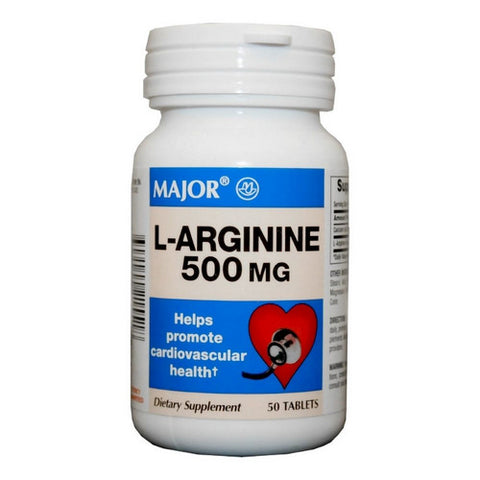 Major Pharmaceuticals, Dietary Supplement Major  L-Arginine 500 mg Strength Tablet 50 per Bottle, Count of 1