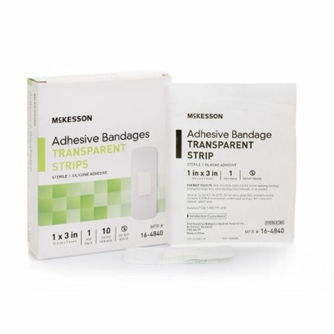 McKesson, Waterproof Adhesive Strip 1 X 3 Inch Silicone Rectangle Sheer Sterile, Case Of 32