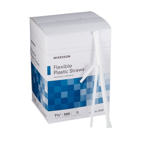 McKesson, Flexible Drinking Straw McKesson 7-3/4 Inch White Individually Wrapped, Case Of 20