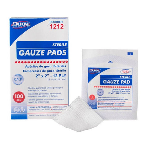 Dukal, Gauze Sponge Dukal Cotton 12-Ply 2 X 2 Inch Square Sterile, Box Of 100
