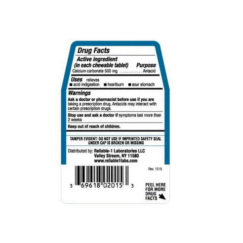 Reliable1, Calcium Carbonate Antacid, 500 mg, 150 Chewable Tabs Reliable1