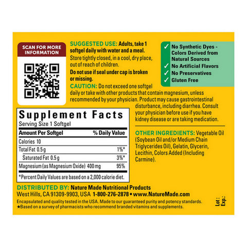 Nature Made, Magnesium Extra Strength, 400 mg, 60 Softgels
