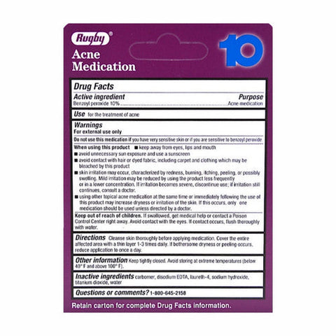 Rugby, Acne Medication Benzoyl Peroxide Lotion 10%, 1 Oz Rugby