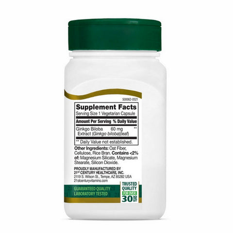 21st Century, Ginkgo Biloba Extract Standardised, 60 Veg Caps