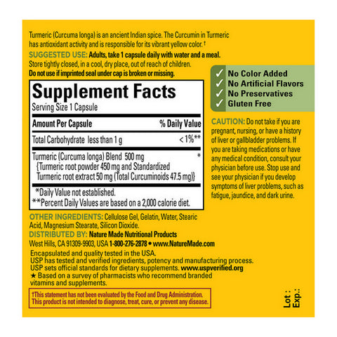 Nature Made, Turmeric Curcumin, 500 mg, 60 Caps
