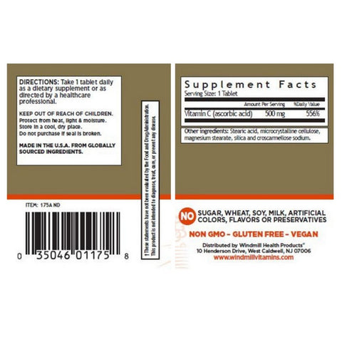 Windmill Health, Vitamin C, 500mg, 100 Tabs