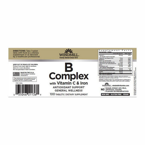 Windmill Health, Vitamin B Complex With Iron, 100 Tabs