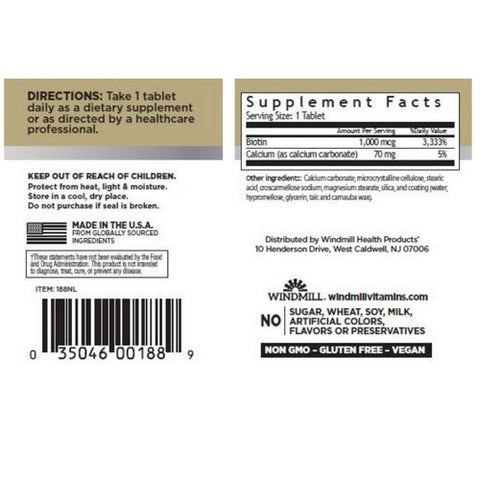 Windmill Health, Biotin, 1000 mcg, 60 Count