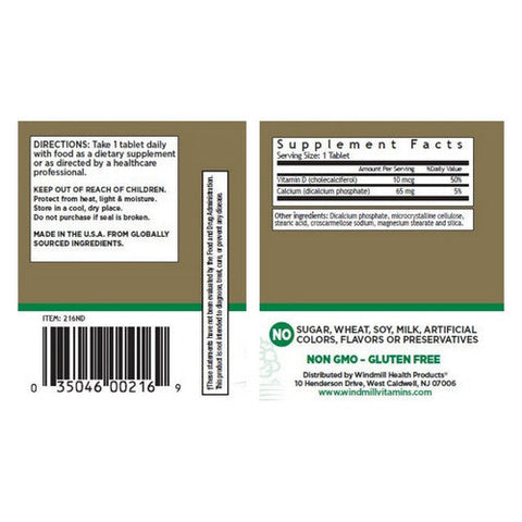 Windmill Health, Vitamin D, 400IU 250 Tabs Windmill Health