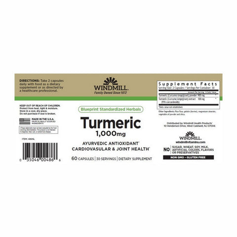 Windmill Health, Turmeric Curcumin, 1000 mg, 60 Count