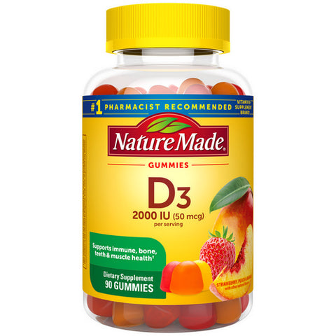 Nature Made, Vitamin D3 Gummies Strawberry Peach And Mango, 90 Gummies