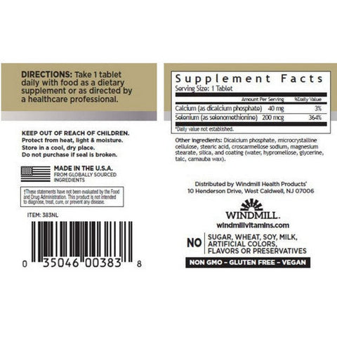Windmill Health, Selenium, 200 Mcg, 100 Tabs Windmill Health