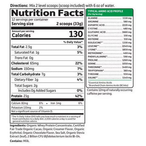 Garden of Life, Organic Whey Protein Grass fed Powder, Chocolate, 13.96 Oz