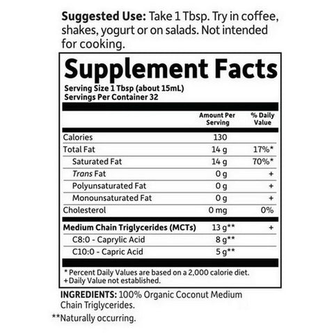 Garden of Life, Dr. Formulated Brain Health 100% Organic Coconut MCT Oil Liquid, 16 Oz