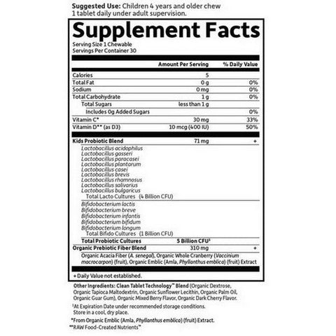 Garden of Life, Dr. Formulated Probiotics Organic Kids Plus Berry Cherry, 30 Chewable Tabs Garden of Life
