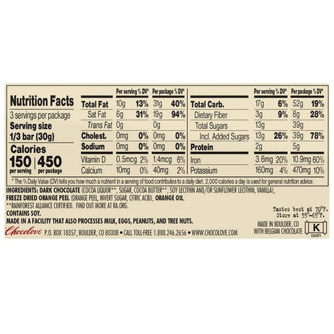 Chocolove, Dark Chocolate Bar Orange Peel, 3.2 Oz(Case Of 12)