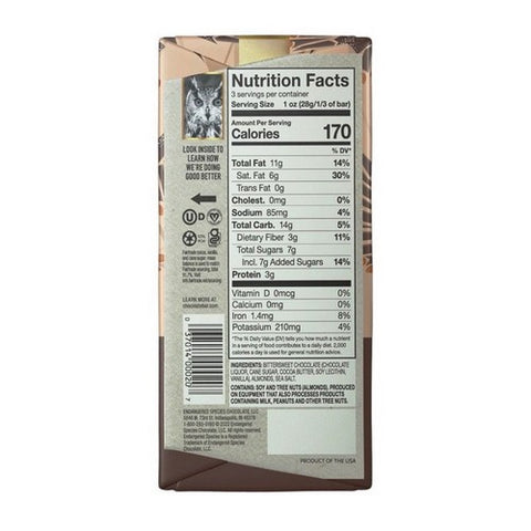 Endangered Species, Dark Chocolate With Sea Salt And Almonds, 3 Oz(Case Of 12)