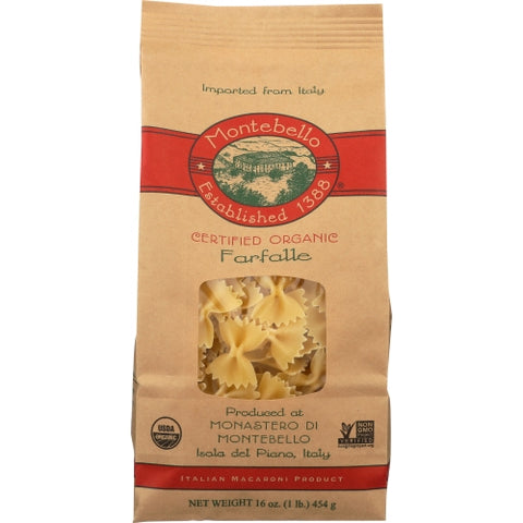 Montebello, Organic Pasta Farfalle, 16 Oz(Case Of 12)