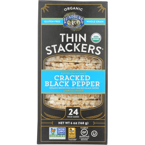 Lundberg, Thin Stackers Cracked Black Pepper, 6 Oz(Case Of 6)