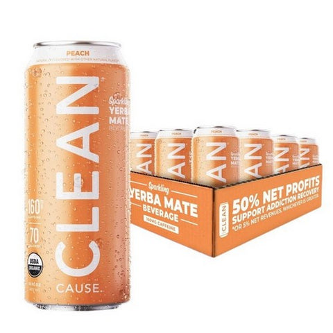 Clean Cause, Yerba Mate Peach Clean, 16 Oz(Case Of 12)