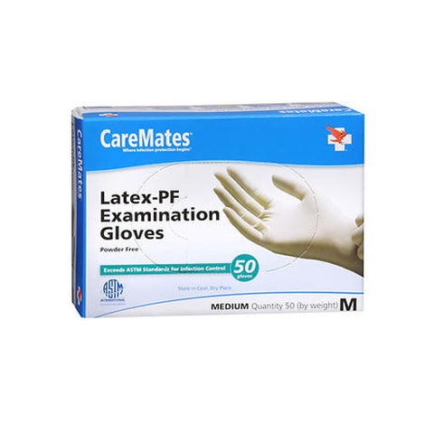 Caremates, Latex-Pf Examination Gloves Powder Free Medium, 50 Each