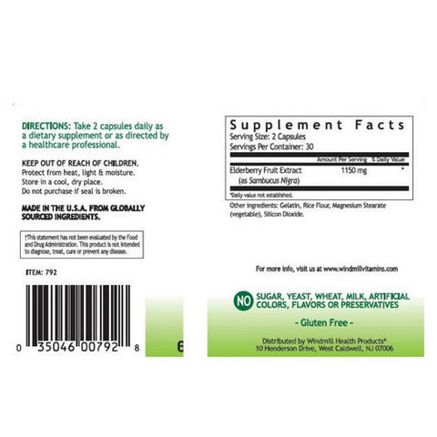 Windmill Health, Elderberry, 1150 Mg, 60 Caps Windmill Health
