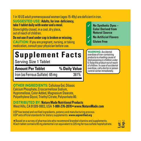 Nature Made, Iron, 65 Mg, 180 Tabs