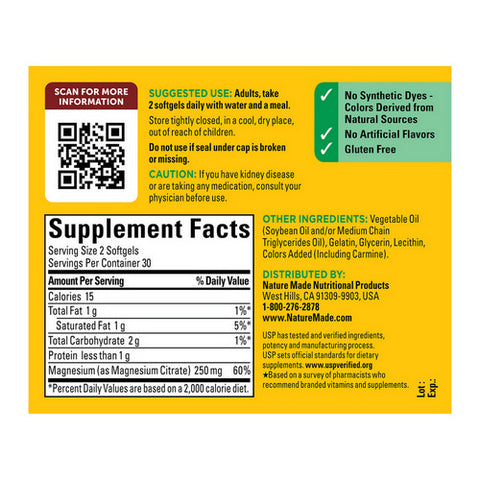 Nature Made, Magnesium Citrate, 250 mg, 60 Softgels