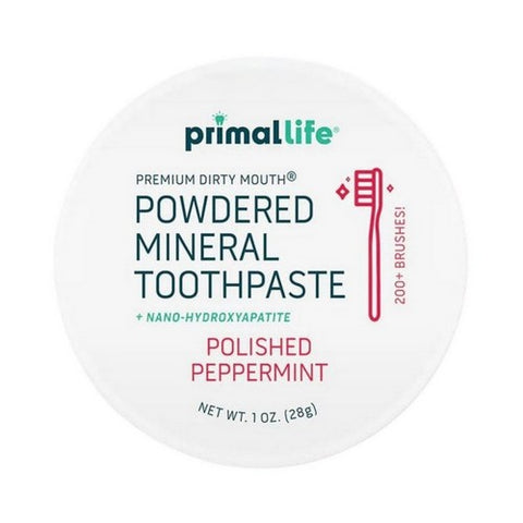 Primal Life Organics, Powdered Mineral Toothpaste With Nano-Hydroxyapatite Polished Peppermint, 1 Oz