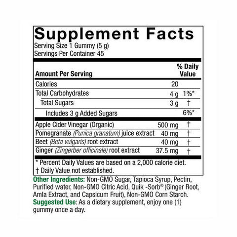 Nature's Answer, Apple Cider Vinegar + Ginger Gummies With The Mother, 500 Mg, 45 Gummies Nature's Answer