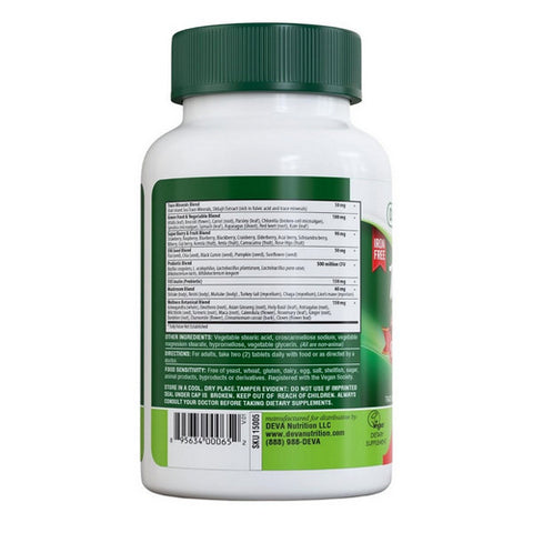 Deva Vegan Vitamins, Tuba Prime Vegan Multivitamin Iron Free, 90 Coated Tabs