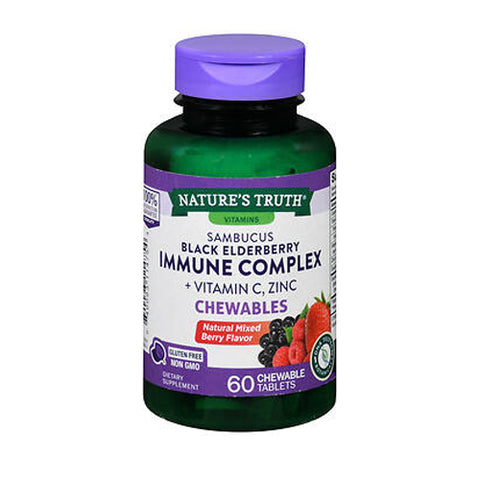 Nature's Truth, Sambucus Black Elderberry Immune Complex + Vitamin C Zinc Mixed Berry Flavor, 60 Count