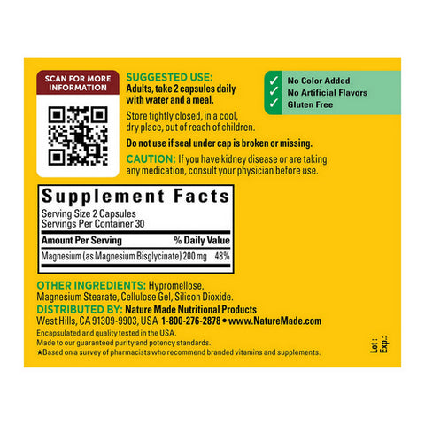 Nature Made, Magnesium Glycinate, 200 mg, 60 Caps