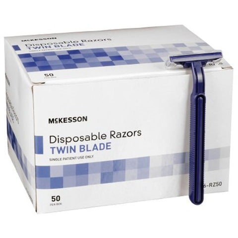 McKesson, Twin-Blade Disposable Razor Blue, Box Of 50
