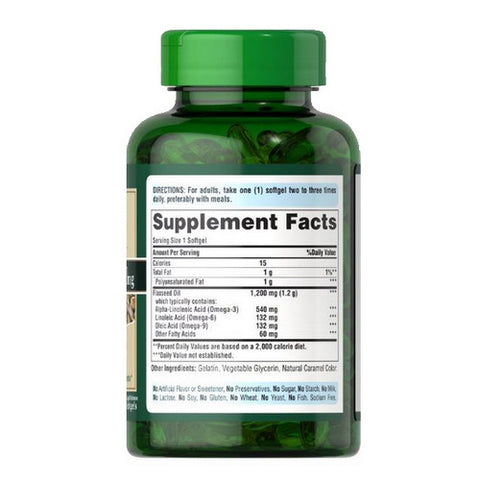 Puritan's Pride, Natural Flax Oil, 1200 mg, 100 Rapid Release Softgels