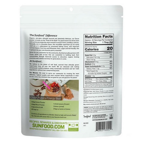 Sunfood Superfoods, Organic Cacao Powder Chocolate, 8 Oz