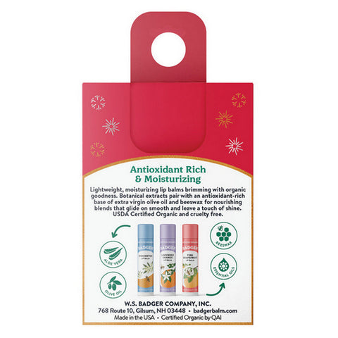 Badger Balm, Holiday Lip Balm Set Red, .15 Oz