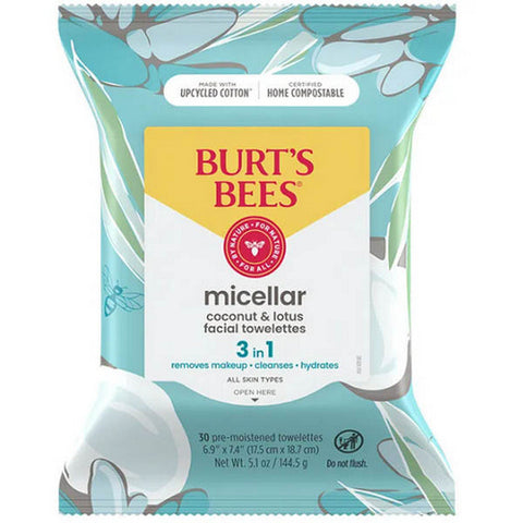 Burts Bees, Facial Care Micellar with Coconut And Lotus, 30 Count