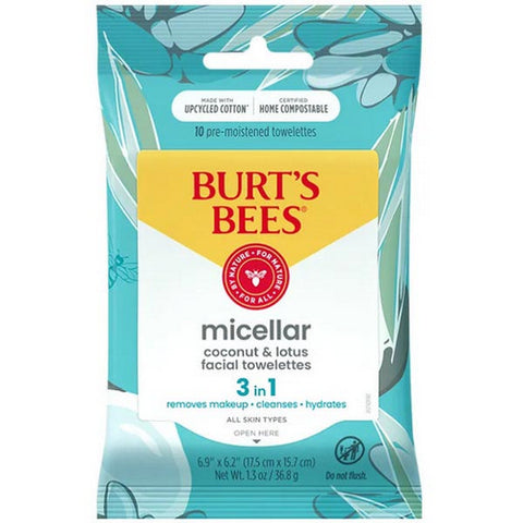 Burts Bees, Micellar Coconut Lotus Makeup Removing Towelettes, 10 Count
