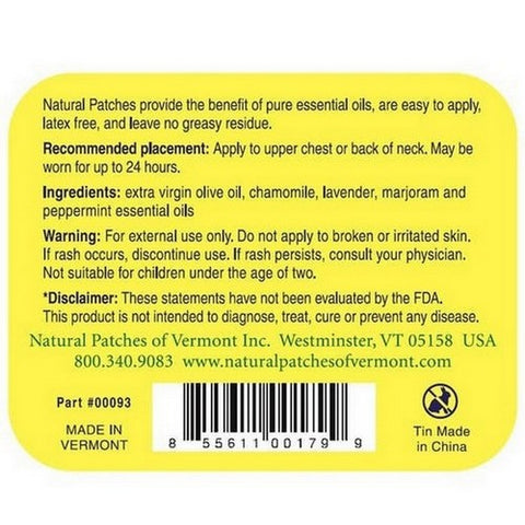 Natural Patches of Vermont, Chamomile Soothing Migraine Formula, 10 Count