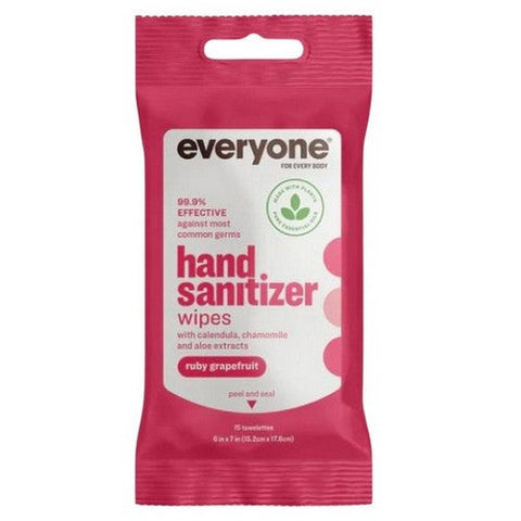 Everyone, Ruby Grapefruit Hand Sanitizer Wipes, 15 Count Everyone