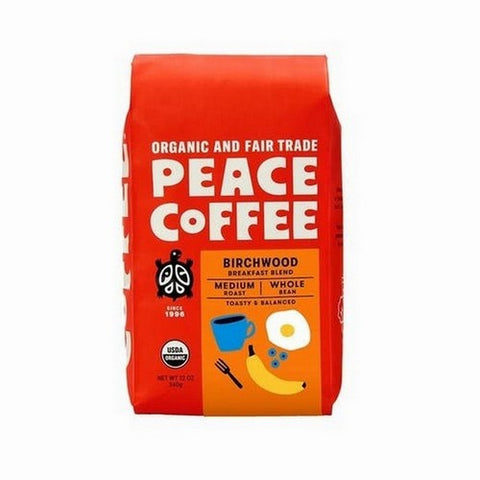 Peace Coffee, Whole Bean Birchwood Breakfast Blend, 12 Oz
