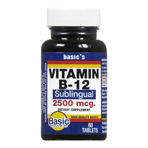 Basic Vitamins, Vitamin B12 Sublingual, 2500 Mcg, 60 Tabs