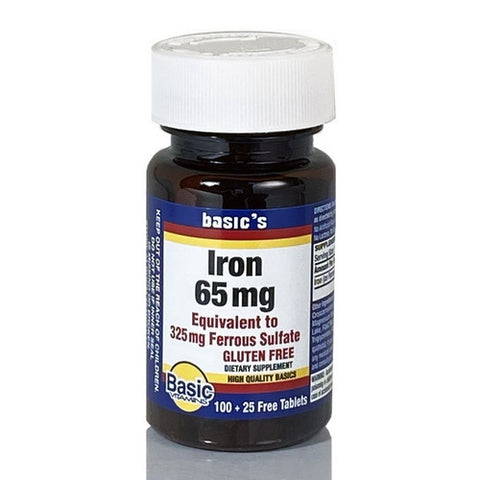 Basic Vitamins, Iron Ferrous Sulfate, 65 Mg, 100 Tabs
