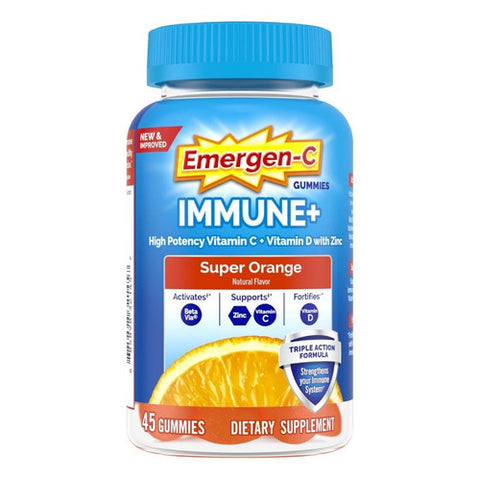 Alacer, Emergen-C Immune Plus With Vitamin D Gummies Super Orange, 45 Count