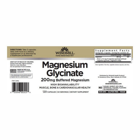 Windmill, Magnesium Glycinate, 200 Mg, 120 Capsules
