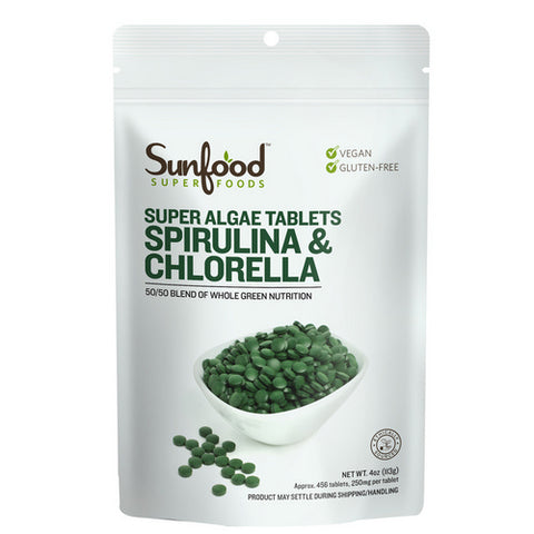 Sunfood Superfoods, Super Algae Tablets Spirulina And Chlorella, 4 Oz