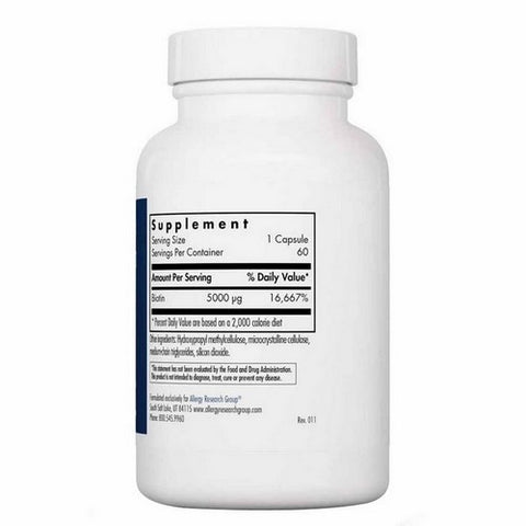 Nutricology/ Allergy Research Group, Biotin 5000 High Dose Biotin, 60 Veg Caps