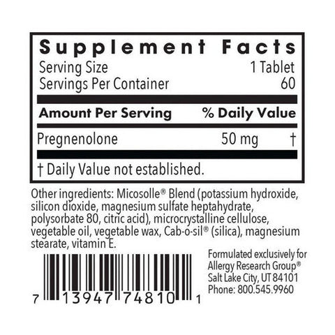 Nutricology/ Allergy Research Group, Pregnenolone Micronized, 50 Mg, 60 Tabs Nutricology/ Allergy Research Group