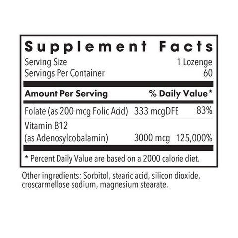 Nutricology/ Allergy Research Group, B12 AdenosylcobalaminWith Folic Acid, 3000 Mcg, 60 Lozenges